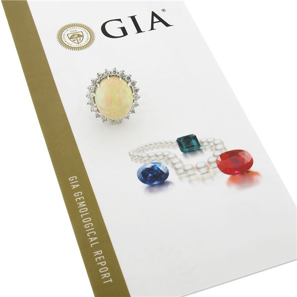NEW 18k Gold 17.61 ctw GIA Oval Cabochon Opal w/ Round Diamond Halo Cocktail Rin