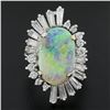 Image 2 : Vintage White Gold Oval Cabochon Opal & Diamond Ballerina Halo Cocktail Ring