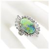 Image 3 : Vintage White Gold Oval Cabochon Opal & Diamond Ballerina Halo Cocktail Ring