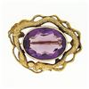 Antique Art Nouveau 14k Gold 13.13 ctw Oval Amethyst Detailed Dragon Frame Brooc
