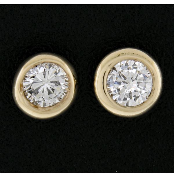 New 14k Yellow Gold 0.27 ctw Martini Bezel Round Brilliant Diamond Stud Earrings