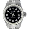Rolex Ladies Quickset Stainless Steel Black Diamond 26MM Datejust Wristwatch