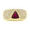 Image 4 : 18K Yellow Gold GIA Bezel Triangular Ruby Solitaire Pave Diamond Dome Band Ring