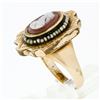 Image 7 : Antique Victorian Etched GF Carved Agate Cameo Solitaire Ring w/ 10k Gold Shank
