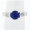 Image 2 : 14k White Gold 2.01 ctw GIA Ceylon Round Sapphire & Pear Diamond Accents Ring