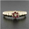 Image 6 : 14k Yellow Gold 0.14 ctw Diamond & Ruby Halo Petite Floral Ribbed Cluster Ring