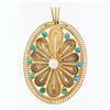 Vintage 14k Gold Pearl & Turquoise Twisted Wire Filigree Brooch Pin or Pendant