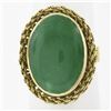 Image 9 : Vintage 18k Gold Oval Cabochon Jade Solitaire Twisted Wire Halo Cocktail Ring