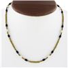 Image 6 : Vintage 18k Gold 4.8mm Pearl & Blue Enamel Bead on Textured Wheat Chain Necklace