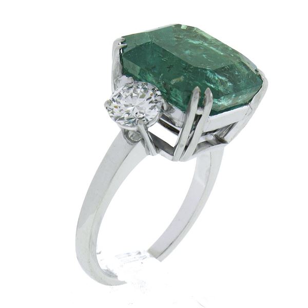 Vintage Platinum 10.31 ctw AGL Square Colombian Emerald w/ Diamond Cocktail Ring