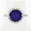 Image 1 : 14K White Gold 4.1 ctw Royal Purple Amethyst Solitaire w/ Round Diamond Halo Rin