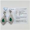 Image 2 : 3.54 ctw Emerald and 1.49 ctw Diamond 18K White Gold Drop Dangle Earrings