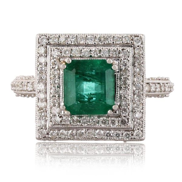1.49 ctw Emerald and 1.28 ctw Diamond 14K White Gold Ring