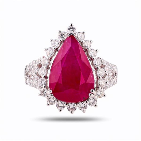 6.20 ctw Ruby and 1.09 ctw Diamond Platinum Ring (GIA CERTIFIED)