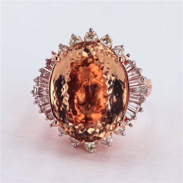 12.17 ctw Morganite and 1.07 ctw Diamond 14K Rose Gold Ring