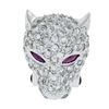 Italian 14K White Gold 2.30 ctw Diamond & Ruby Panther Face Head Slide Pendant