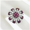 Image 6 : Vintage 18K White Gold 7 ctw Ruby & Baguette Diamond Tiered Cluster Cocktail Rin