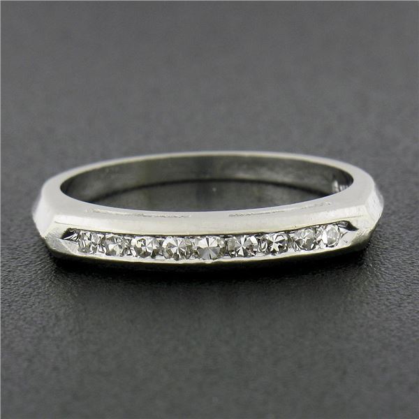 Solid 14K White Gold .15 ctw Single Cut Channel Set Diamond Stackable Band Ring