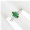 Image 4 : NEW Plat. & 18k Gold GIA Marquise Green Emerald w/ Trillion Diamond 3 Stone Ring