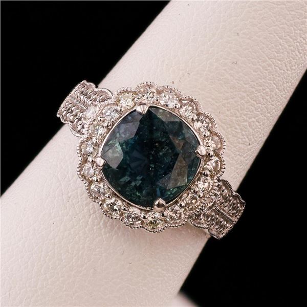 3.93 ctw UNHEATED Blue Sapphire and 0.82 ctw Diamond Platinum Ring (GIA CERTIFIE