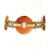 Antique 6.5" 14k Yellow Gold Orange Agate Orange & Green Enamel Link Bracelet