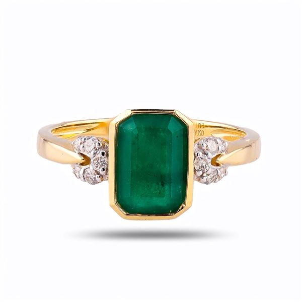 1.67 ctw Emerald and 0.14 ctw Diamond 14K Yellow and White Gold Ring