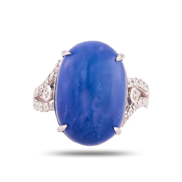25.09 ctw Blue BURMESE Sapphire and 0.40 ctw Diamond Platinum Ring