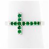 Image 1 : NEW 14k White Gold 0.25 ctw Round Green Emerald Curved Sideways Cross Band Ring