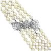 Image 3 : Vintage Platinum & Gold 5 Strand Cultured Pearl w/ Diamond Center Clasp Bracelet