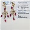 Image 2 : 3.52 ctw Ruby and 0.74 ctw Diamond 18KT Yellow Gold Chandelier Earrings