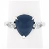 Image 9 : NEW Platinum Gubelin 5.63 ctw Triangle Cabochon Sapphire Pear Diamond 3 Stone Ri