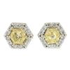 Image 2 : NEW 18k TT Gold 0.71 ctw GIA Hexagonal Fancy Yellow Diamond w/ Halo Stud Earring