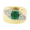 Image 4 : Estate 14k Gold 2 ctw Green Emerald & Diamond Wide Unique Polished Cigar Band Ri