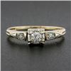 Image 1 : 14k Two Tine Gold .19 ctw Old Diamond Squared Setting Three 3 Stone Promise Ring