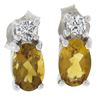 New 10K White Gold 1 ctw Prong Set Oval Citrine & Diamonds Stud Earrings