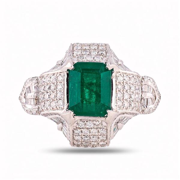 4.79 ctw Emerald and 2.68 ctw Diamond Platinum Ring