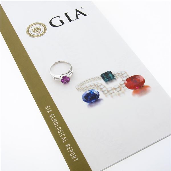 Vintage Platinum 2.51 ctw GIA NO HEAT Round Purple-Pink Sapphire & Diamond Ring