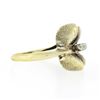 Image 5 : Vintage 14K Yellow Gold Puffed 3D Textured Multi Leaf Ring w/ Single Cut Diamond