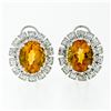 FINE 18K White Gold 7.80 ctw Oval Citrine & Brilliant Diamond Double Halo Earrin