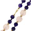Image 2 : Carved Pink Quartz & Round Amethyst 14k Gold Spacers Clasp Long Strand Necklace