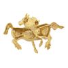 Image 4 : 14K Yellow Gold DETAILED Textured 3D Dual Horse w/ Pave Ruby Eyes Pin Brooch