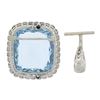 Image 5 : Platinum 38.9 ctw GIA Cushion Cut Aquamarine Diamond Pin Brooch Enhancer Pendant