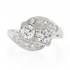 Image 4 : Vintage Platinum 1.66 ctw Old European Cut Dual Diamond Bypass Ring w/ Accents
