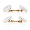 Image 5 : Men's Antique 14k Rosy Yellow Gold & Platinum Mother of Pearl Round Cuff Links