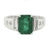 Image 4 : Platinum 3.67 ctw GIA Octagonal Green Emerald w/ Baguette & Round Diamond Ring