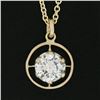 Image 5 : Antique Gold .69 ctw GIA Round Prong Diamond Solitaire Target Pendant & Chain