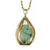 Image 2 : Vintage 14k Gold Tumbled Turquoise Basket Cage Pendant w/ 16" Rope Link Chain