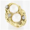 Image 1 : Vintage 18k Gold 0.40 ctw Diamond & Pearl Nugget Textured Freeform Cocktail Ring