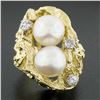 Image 2 : Vintage 18k Gold 0.40 ctw Diamond & Pearl Nugget Textured Freeform Cocktail Ring