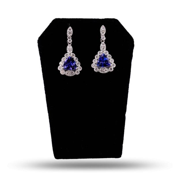 4.94 ctw Tanzanite and 2.06 ctw Diamond Platinum Dangle Earrings
